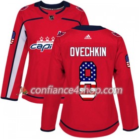 Adidas Maillot de Hockey Washington Capitals Alex Ovechkin 8 2017-2018 Rouge USA Flag Fashion Authentic - Femme